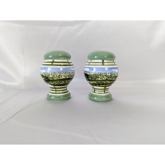Green Salt & Pepper Shaker Kitchen Dairy Farm Cows Red Barn Silo Country Decor - Picture 2 of 5